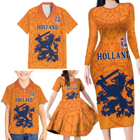 Custom Netherlands Football Family Matching Long Sleeve Bodycon Dress and Hawaiian Shirt Holland Lion