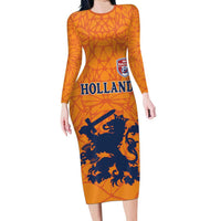 Custom Netherlands Football Family Matching Long Sleeve Bodycon Dress and Hawaiian Shirt Holland Lion