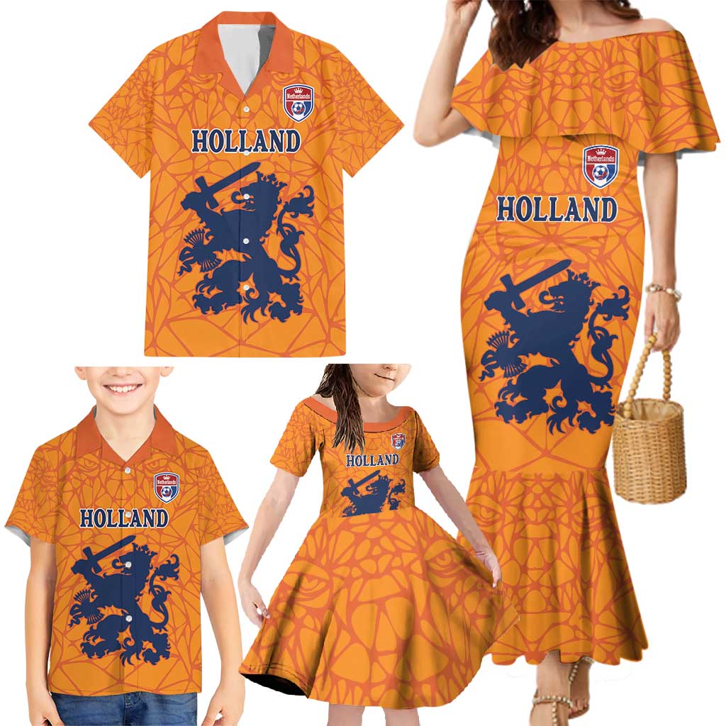 Custom Netherlands Football Family Matching Mermaid Dress and Hawaiian Shirt Holland Lion