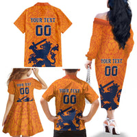 Custom Netherlands Football Family Matching Off The Shoulder Long Sleeve Dress and Hawaiian Shirt Holland Lion