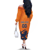 Custom Netherlands Football Family Matching Off The Shoulder Long Sleeve Dress and Hawaiian Shirt Holland Lion
