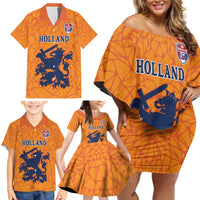 Custom Netherlands Football Family Matching Off Shoulder Short Dress and Hawaiian Shirt Holland Lion