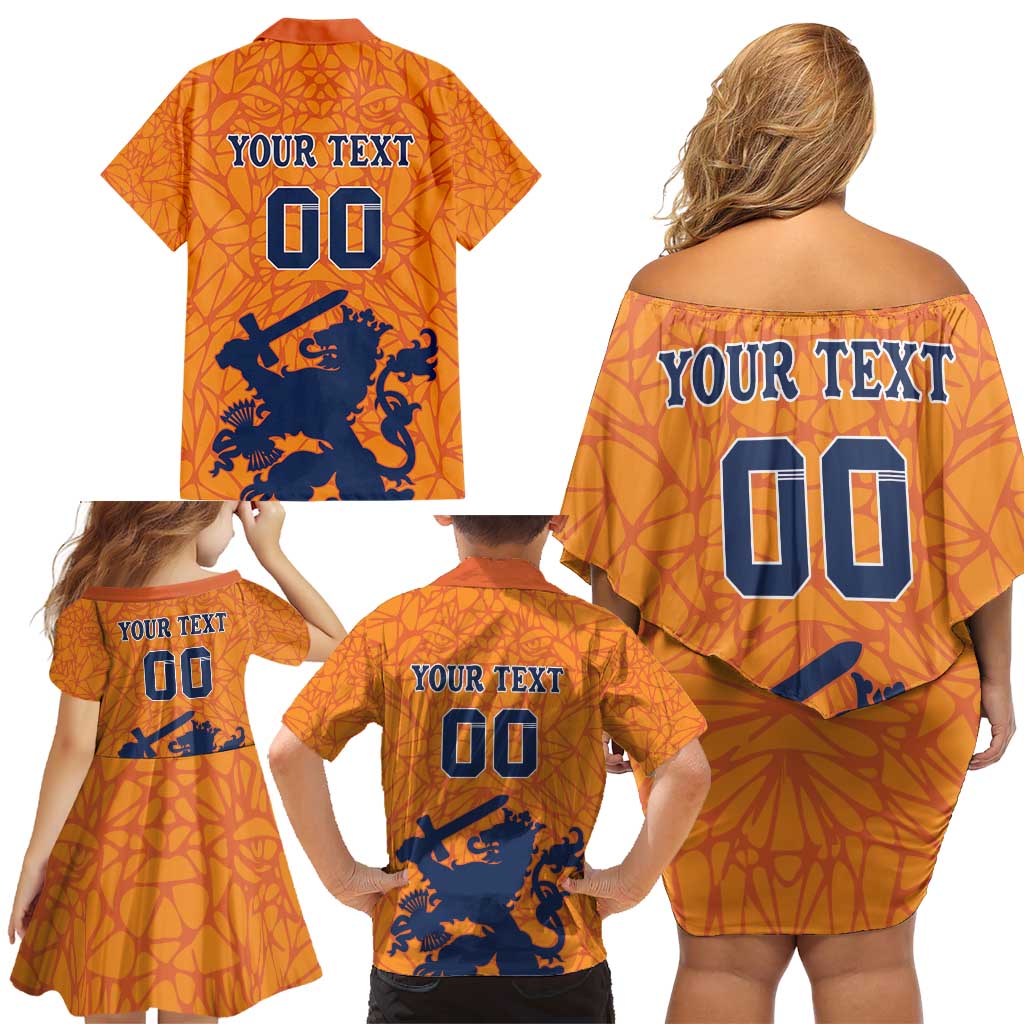 Custom Netherlands Football Family Matching Off Shoulder Short Dress and Hawaiian Shirt Holland Lion