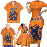 Custom Netherlands Football Family Matching Short Sleeve Bodycon Dress and Hawaiian Shirt Holland Lion