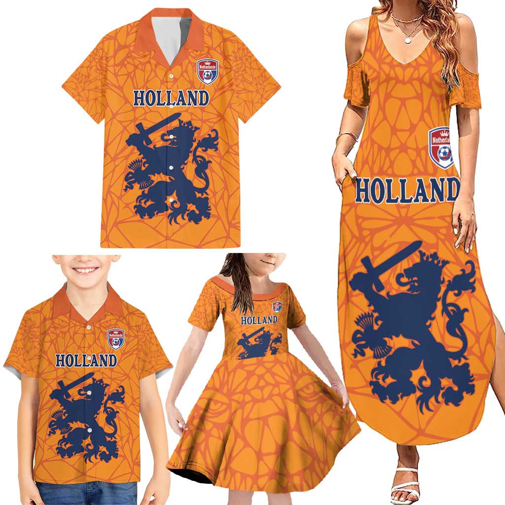 Custom Netherlands Football Family Matching Summer Maxi Dress and Hawaiian Shirt Holland Lion
