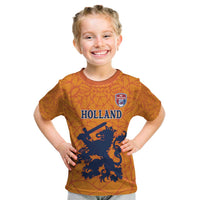 Custom Netherlands Football Kid T Shirt Holland Lion