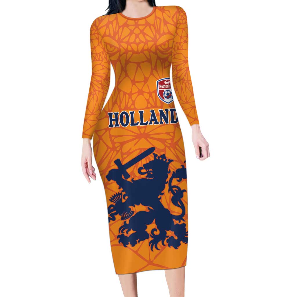 Custom Netherlands Football Long Sleeve Bodycon Dress Holland Lion