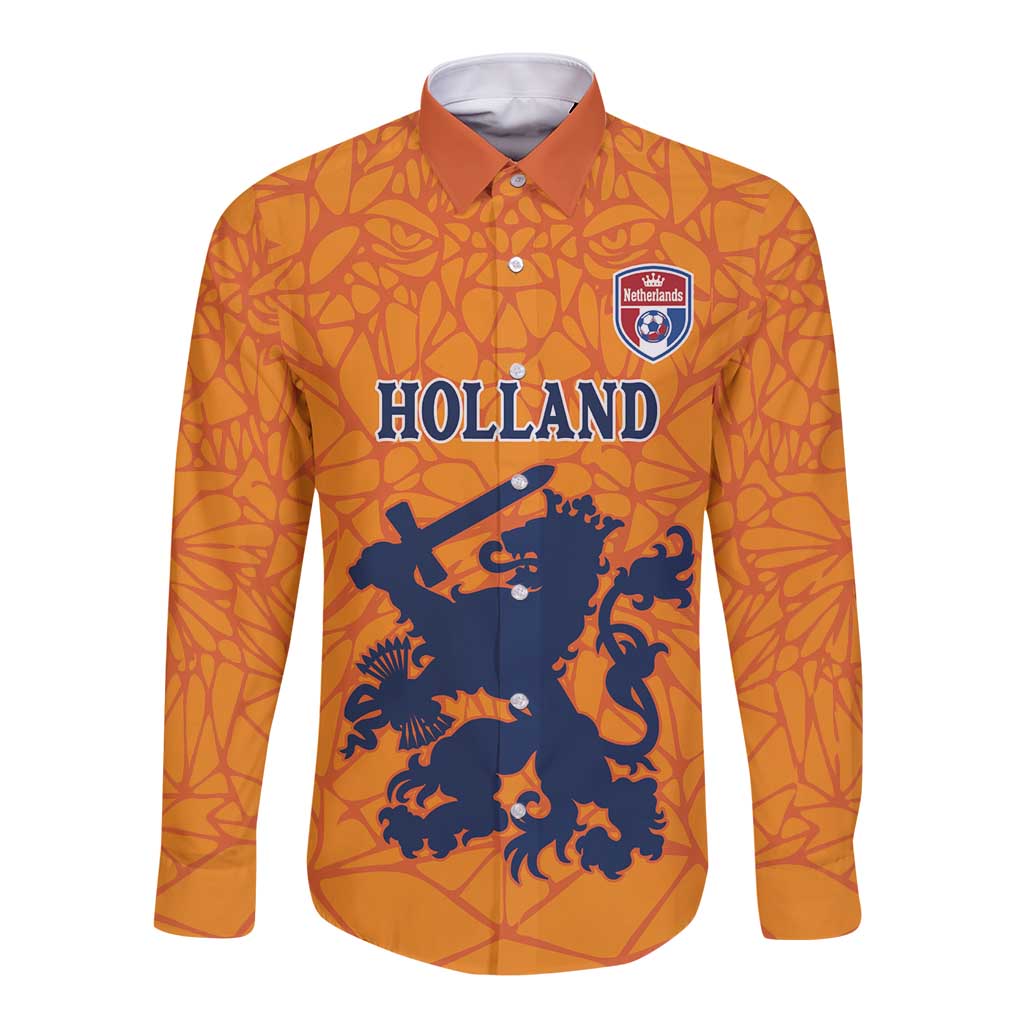 Custom Netherlands Football Long Sleeve Button Shirt Holland Lion