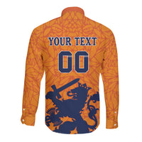 Custom Netherlands Football Long Sleeve Button Shirt Holland Lion