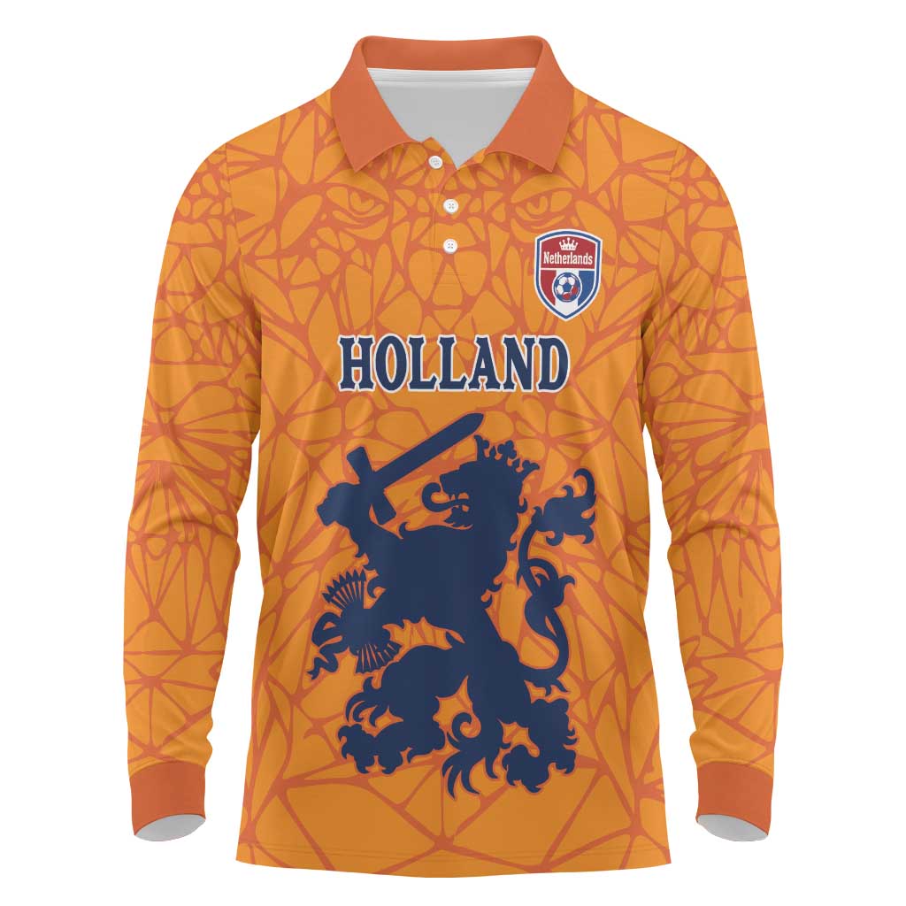 Custom Netherlands Football Long Sleeve Polo Shirt Holland Lion