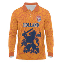 Custom Netherlands Football Long Sleeve Polo Shirt Holland Lion