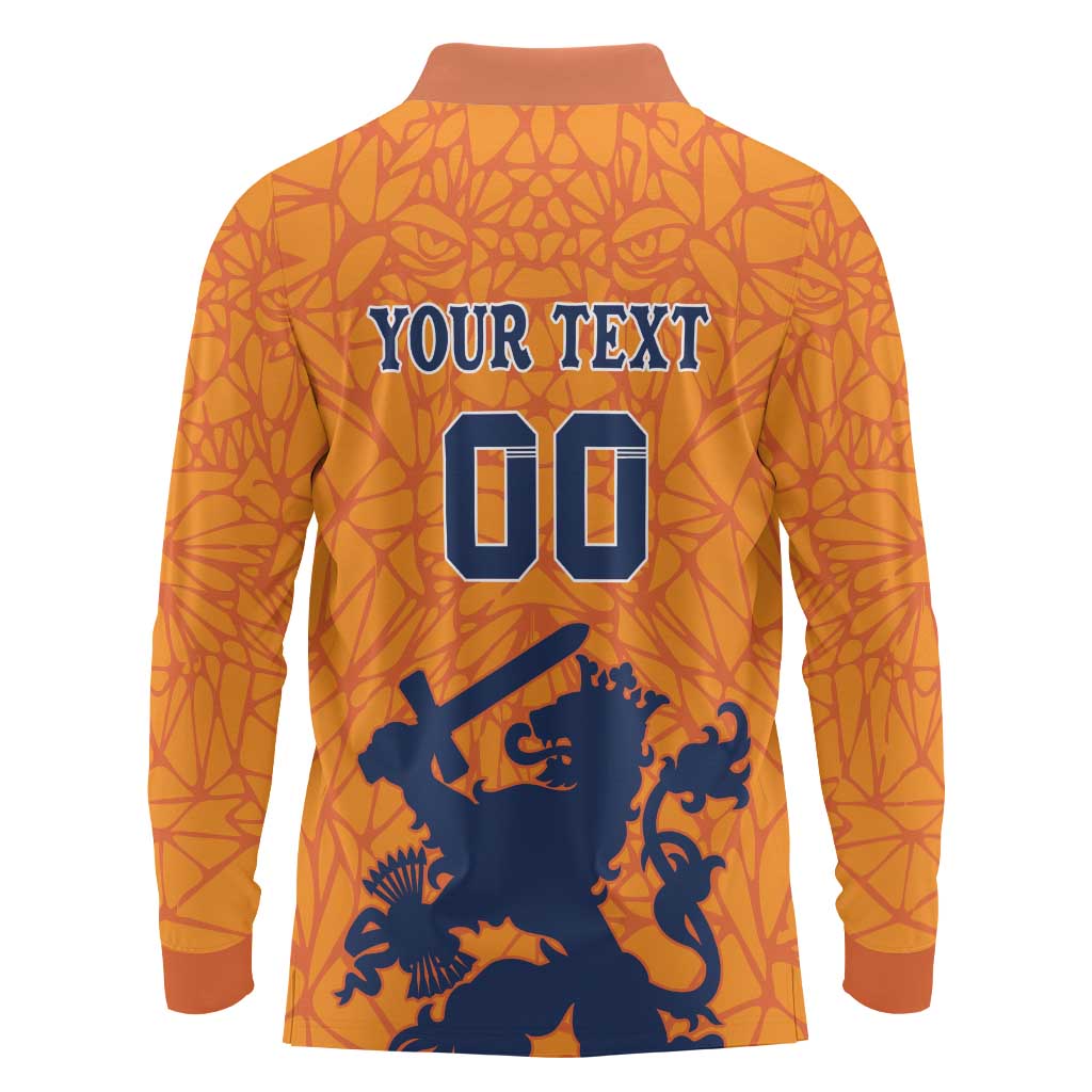 Custom Netherlands Football Long Sleeve Polo Shirt Holland Lion