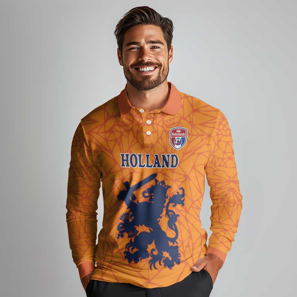 Custom Netherlands Football Long Sleeve Polo Shirt Holland Lion