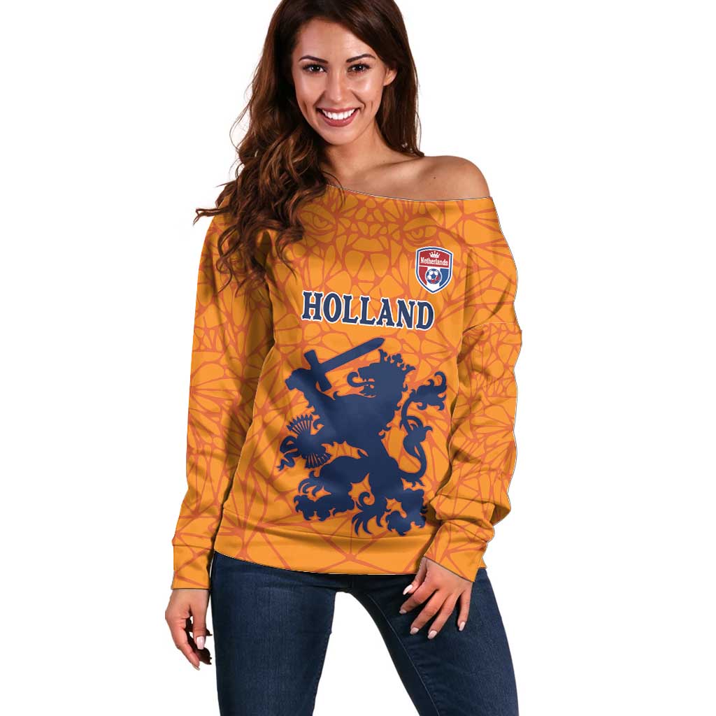 Custom Netherlands Football Off Shoulder Sweater Holland Lion