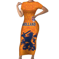 Custom Netherlands Football Short Sleeve Bodycon Dress Holland Lion