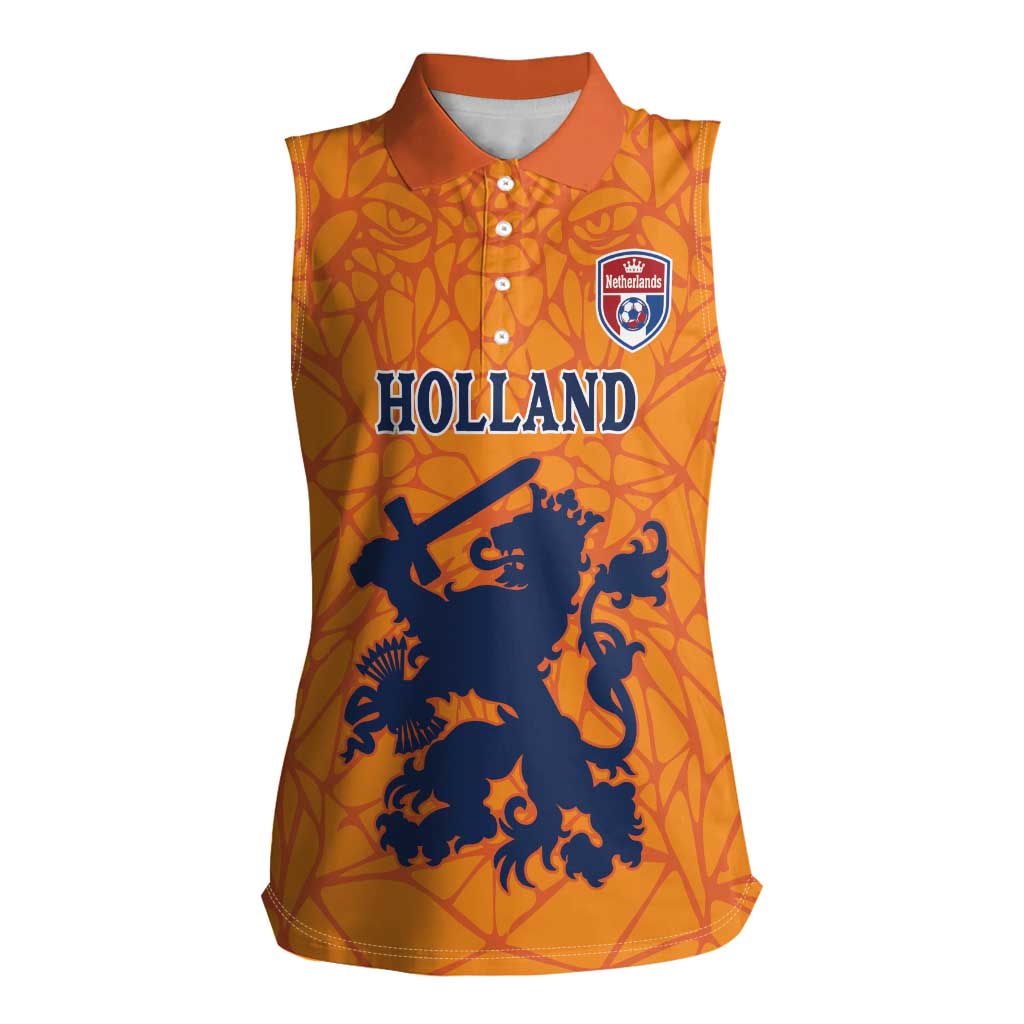 Custom Netherlands Football Women Sleeveless Polo Shirt Holland Lion