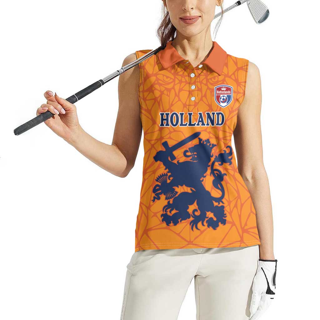 Custom Netherlands Football Women Sleeveless Polo Shirt Holland Lion