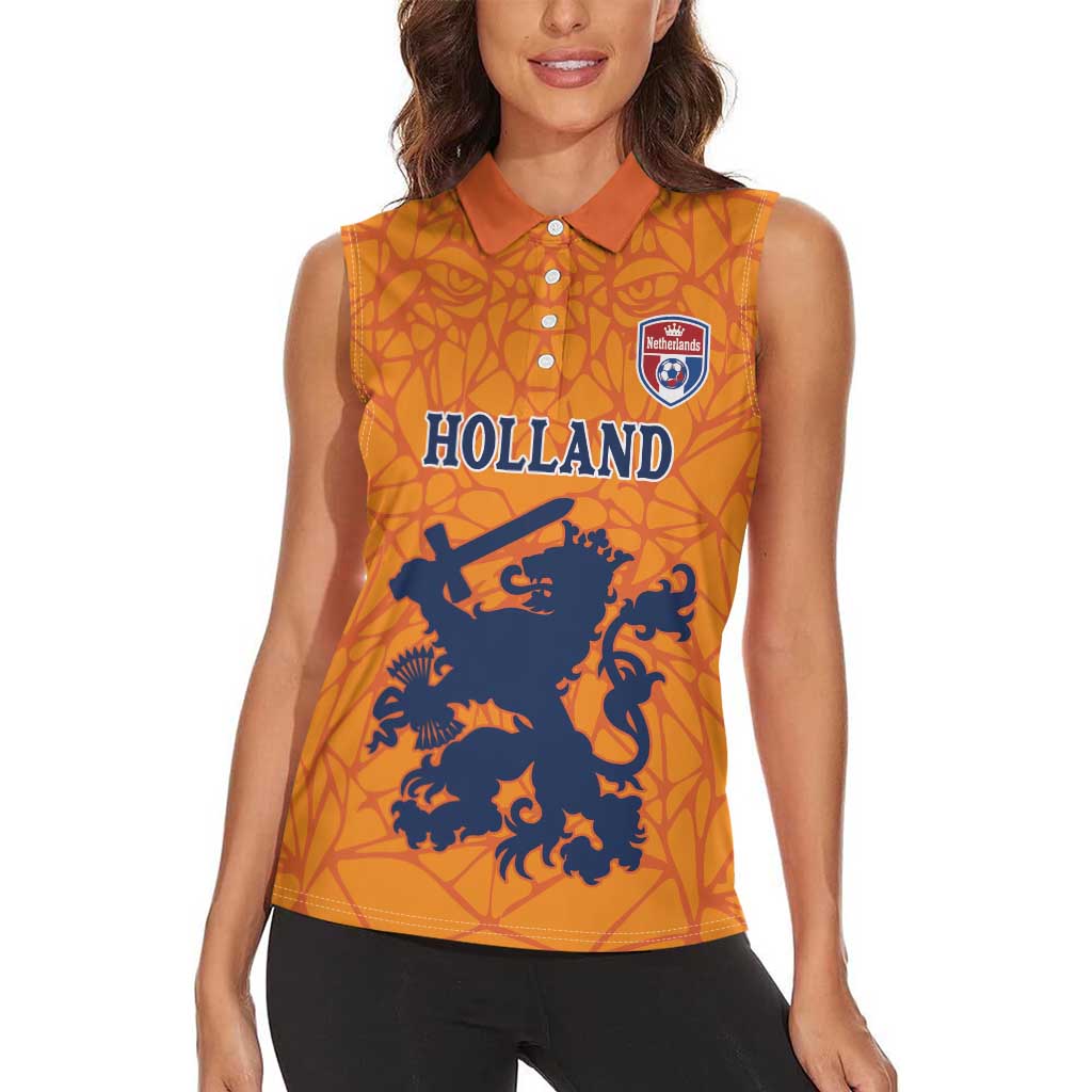 Custom Netherlands Football Women Sleeveless Polo Shirt Holland Lion