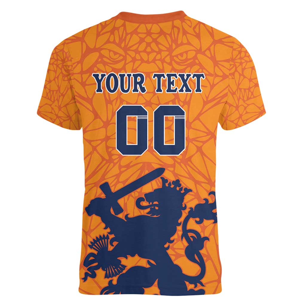 Custom Netherlands Football Women V-Neck T-Shirt Holland Lion