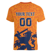 Custom Netherlands Football Women V-Neck T-Shirt Holland Lion