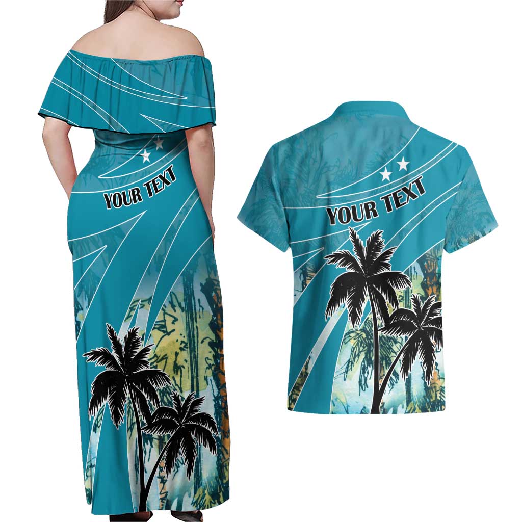 Personalized Saint Kitts and Nevis Coconut Palm Tree Couples Matching Off Shoulder Maxi Dress and Hawaiian Shirt - Wonder Print Shop
