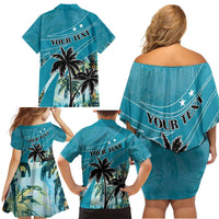 Personalized Saint Kitts and Nevis Coconut Palm Tree Family Matching Off Shoulder Short Dress and Hawaiian Shirt - Wonder Print Shop