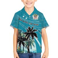 Personalized Saint Kitts and Nevis Coconut Palm Tree Family Matching Puletasi and Hawaiian Shirt - Wonder Print Shop