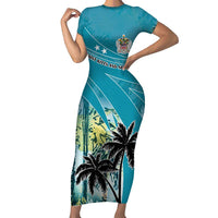 Personalized Saint Kitts and Nevis Coconut Palm Tree Family Matching Short Sleeve Bodycon Dress and Hawaiian Shirt - Wonder Print Shop