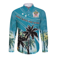 Personalized Saint Kitts and Nevis Coconut Palm Tree Long Sleeve Button Shirt - Wonder Print Shop