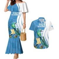 Personalized Guatemala Independence Day Couples Matching Mermaid Dress and Hawaiian Shirt Since 1821 With Quetzal Bird - Wonder Print Shop