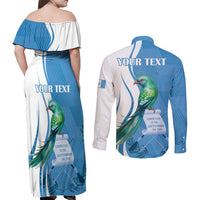 Personalized Guatemala Independence Day Couples Matching Off Shoulder Maxi Dress and Long Sleeve Button Shirt Since 1821 With Quetzal Bird - Wonder Print Shop