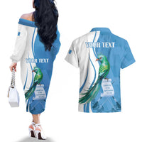 Personalized Guatemala Independence Day Couples Matching Off The Shoulder Long Sleeve Dress and Hawaiian Shirt Since 1821 With Quetzal Bird - Wonder Print Shop