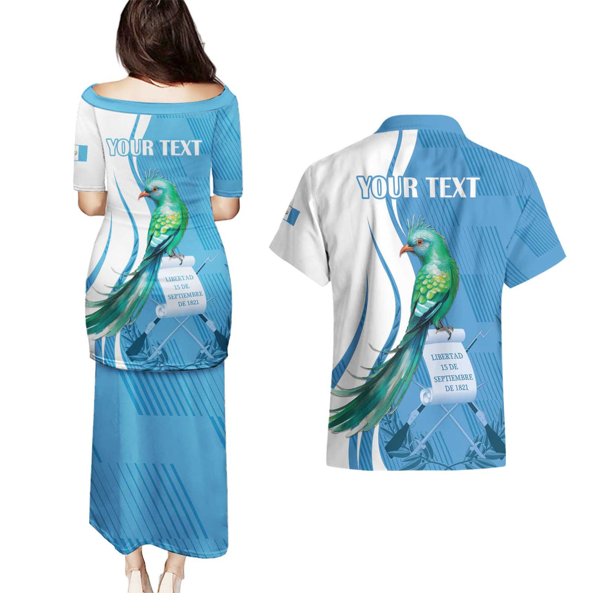 Personalized Guatemala Independence Day Couples Matching Puletasi and Hawaiian Shirt Since 1821 With Quetzal Bird - Wonder Print Shop