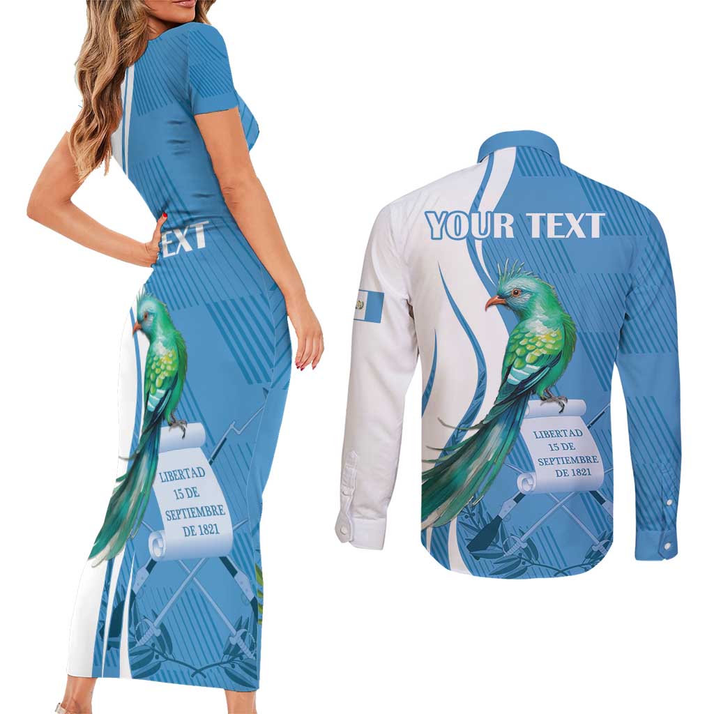 Personalized Guatemala Independence Day Couples Matching Short Sleeve Bodycon Dress and Long Sleeve Button Shirt Since 1821 With Quetzal Bird - Wonder Print Shop