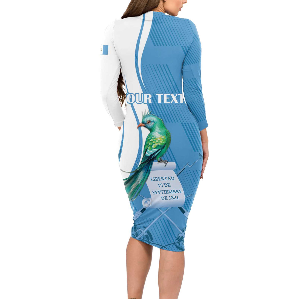 Personalized Guatemala Independence Day Long Sleeve Bodycon Dress Since 1821 With Quetzal Bird - Wonder Print Shop