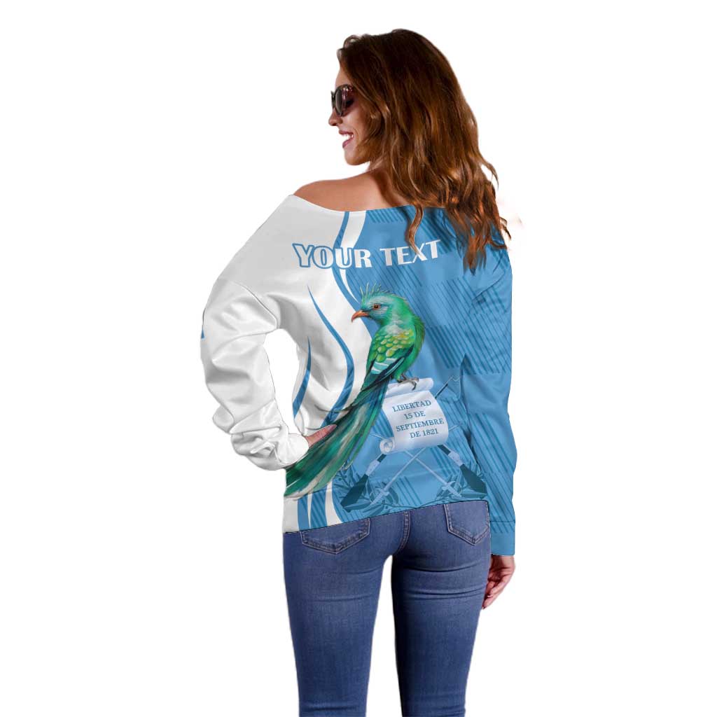 Personalized Guatemala Independence Day Off Shoulder Sweater Since 1821 With Quetzal Bird - Wonder Print Shop