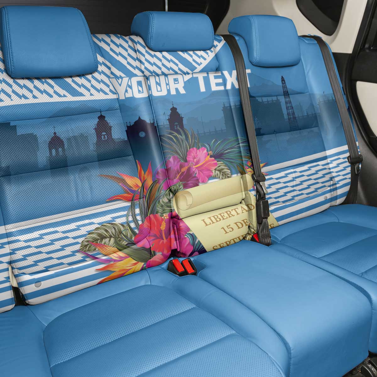 Personalized Guatemala Independence Day Back Car Seat Cover With Tropical Flower - Wonder Print Shop