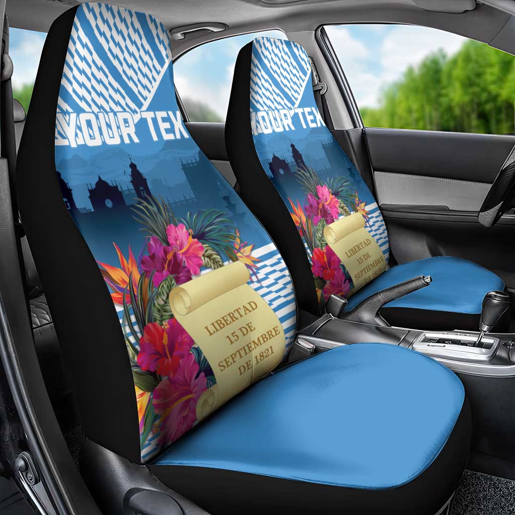Personalized Guatemala Independence Day Car Seat Cover With Tropical Flower - Wonder Print Shop