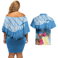 Personalized Guatemala Independence Day Couples Matching Off Shoulder Short Dress and Hawaiian Shirt With Tropical Flower - Wonder Print Shop