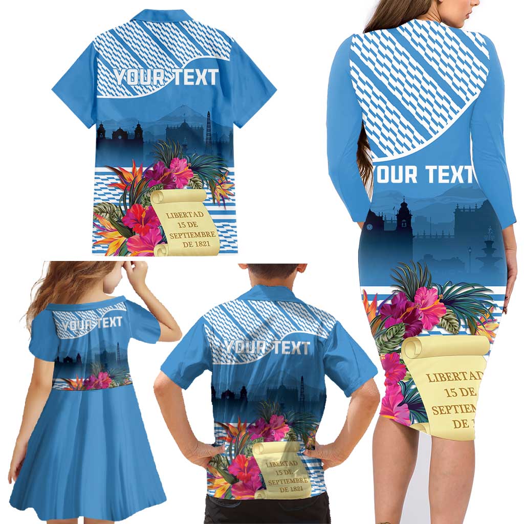 Personalized Guatemala Independence Day Family Matching Long Sleeve Bodycon Dress and Hawaiian Shirt With Tropical Flower - Wonder Print Shop