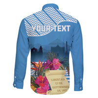 Personalized Guatemala Independence Day Family Matching Long Sleeve Bodycon Dress and Hawaiian Shirt With Tropical Flower - Wonder Print Shop