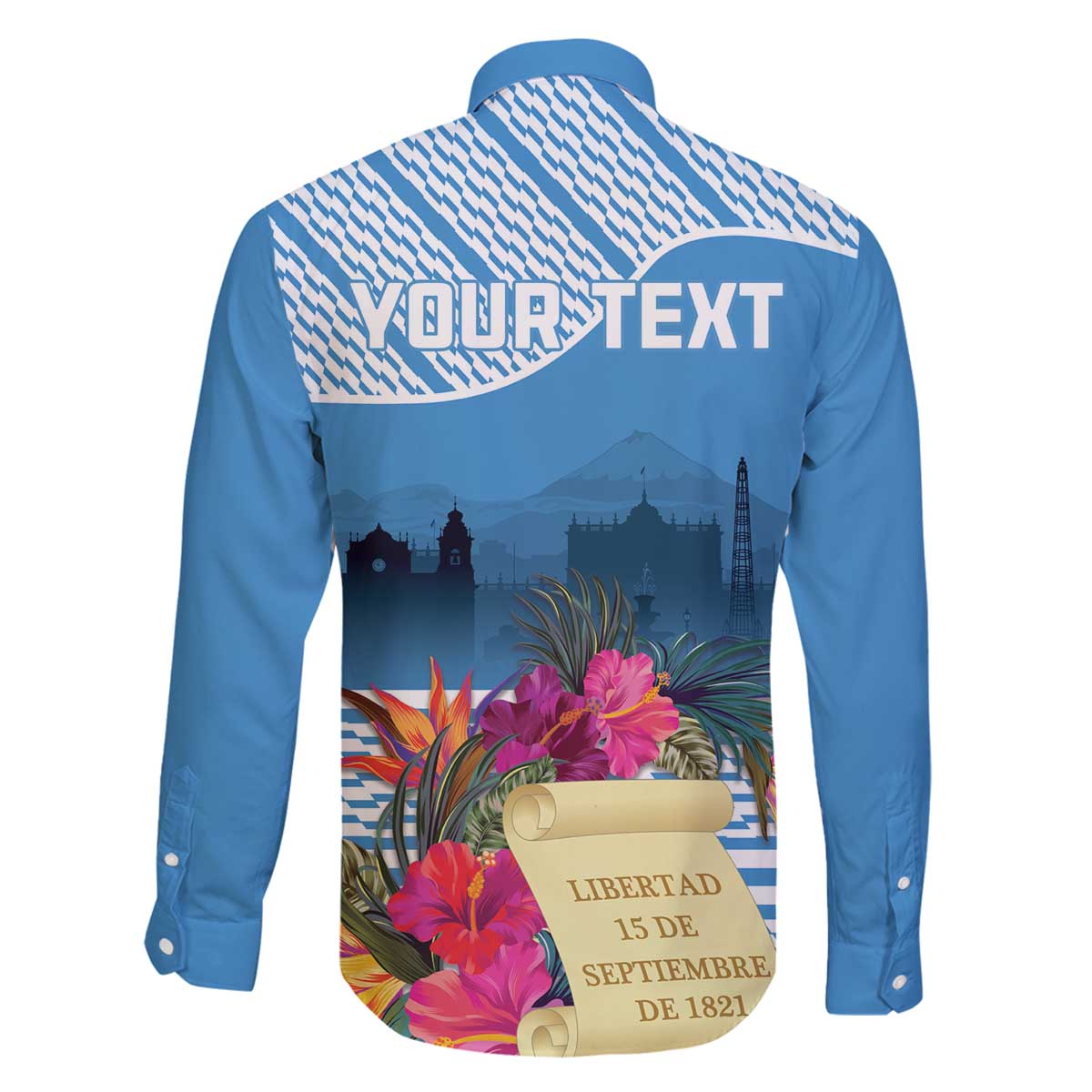 Personalized Guatemala Independence Day Family Matching Off The Shoulder Long Sleeve Dress and Hawaiian Shirt With Tropical Flower - Wonder Print Shop