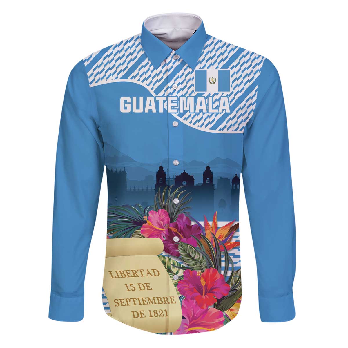 Personalized Guatemala Independence Day Family Matching Puletasi and Hawaiian Shirt With Tropical Flower - Wonder Print Shop