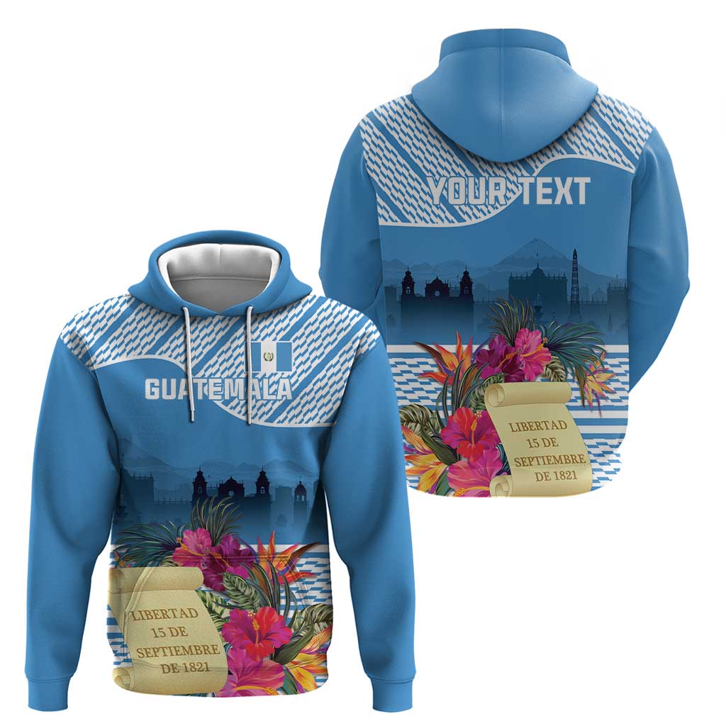 Personalized Guatemala Independence Day Hoodie With Tropical Flower - Wonder Print Shop