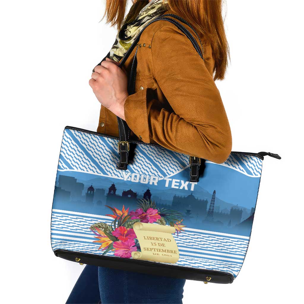 Personalized Guatemala Independence Day Leather Tote Bag With Tropical Flower - Wonder Print Shop