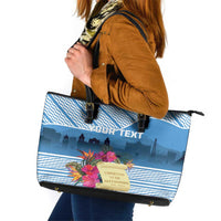 Personalized Guatemala Independence Day Leather Tote Bag With Tropical Flower - Wonder Print Shop