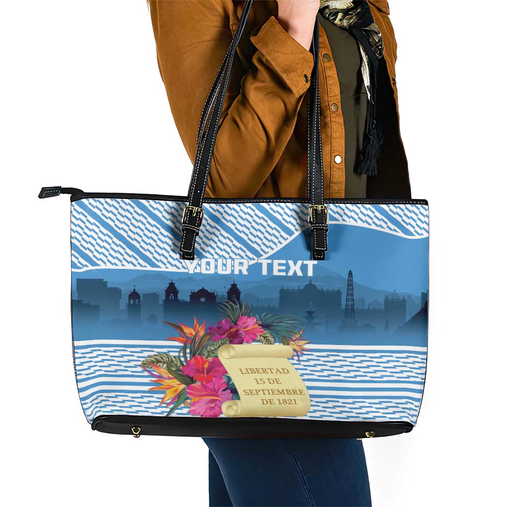 Personalized Guatemala Independence Day Leather Tote Bag With Tropical Flower - Wonder Print Shop