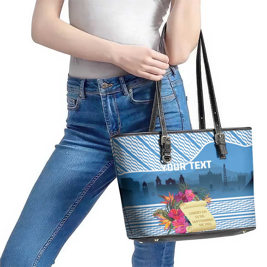 Personalized Guatemala Independence Day Leather Tote Bag With Tropical Flower - Wonder Print Shop