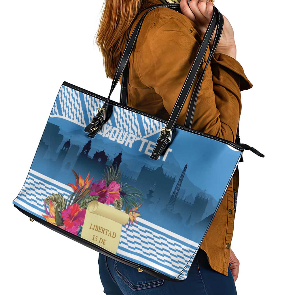 Personalized Guatemala Independence Day Leather Tote Bag With Tropical Flower - Wonder Print Shop