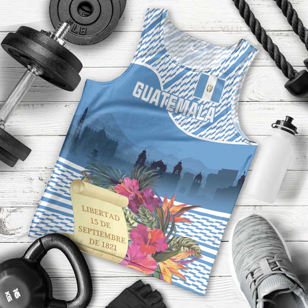 Personalized Guatemala Independence Day Men Tank Top With Tropical Flower - Wonder Print Shop